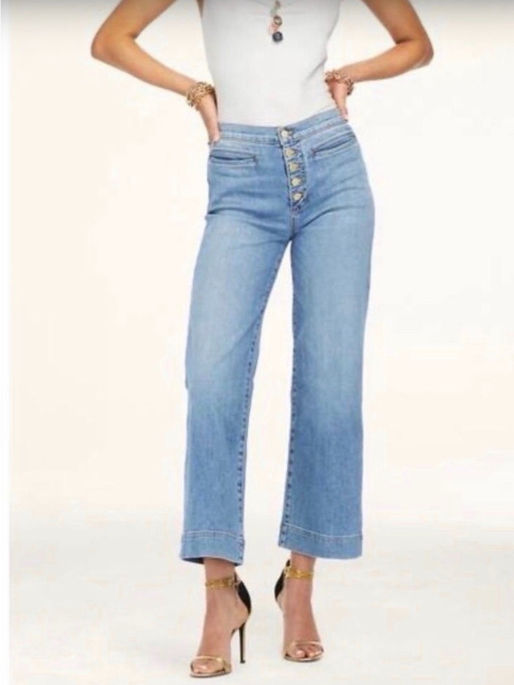 Ramy Brook Light Blue High-Rise Wide-Leg Button Jeans